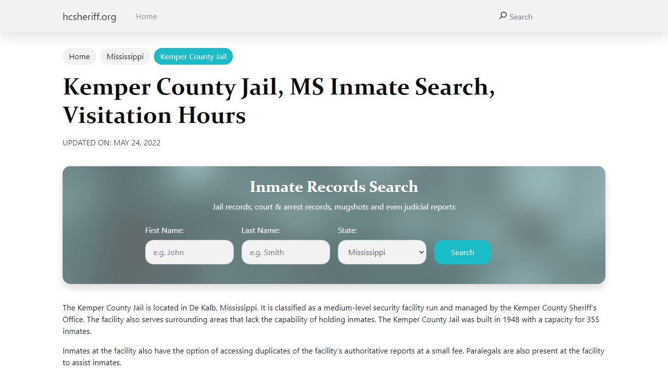 Kemper County Jail , MS Inmate Search, Visitation Hours